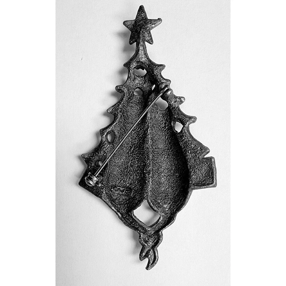 AJC Cats Climbing Christmas Tree Pewter Brooch Pin
